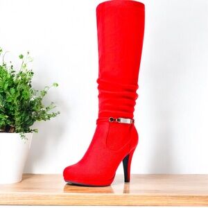 Elegant Red Knee-High Boots